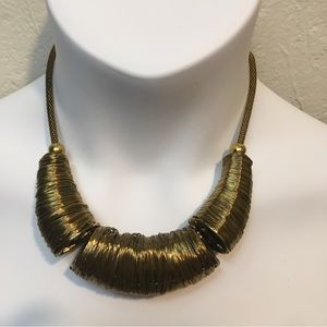 Wire wrapped statement necklace gold tone